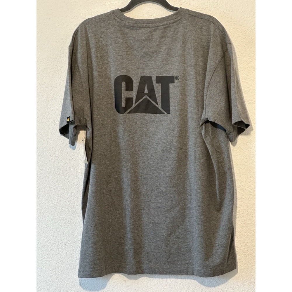 New Mens XL CAT Caterpillar T-Shirt Logo Gray Short‎ Sleeve Workwear - Picture 2 of 5